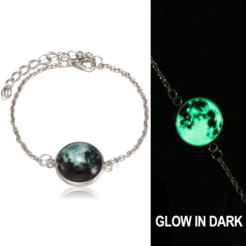 Match-Right Glow In The Dark Full Moon Charm Bracelet for
