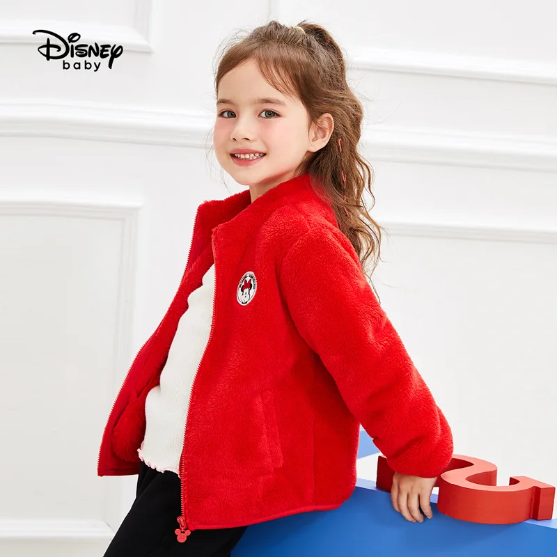 

Disney Children's Girl Plus Velvet Jacket Autumn and Winter New Child Minnie Plus Thick Cotton Velvet Zip-up Shirt Warm Top