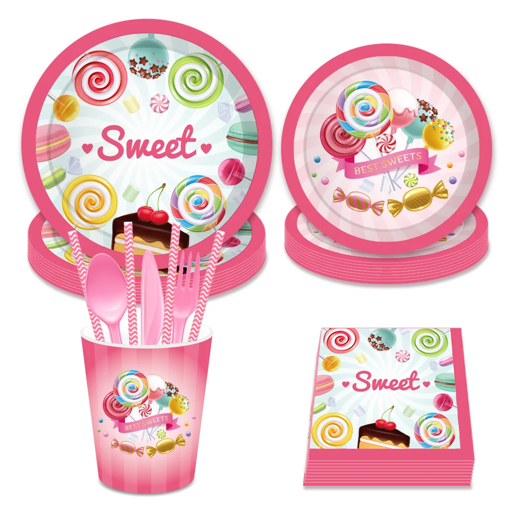 Sweet Lollipop Tableware Sets Candy Sugar Theme Party Decorations Kids