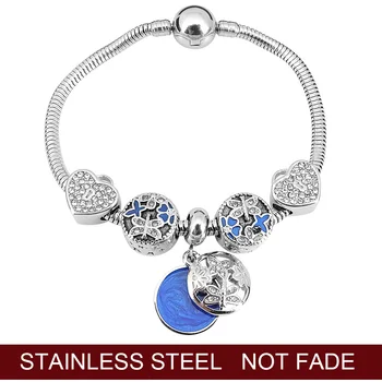 

Brand Blue Flower Butterfly Charm Bracelets & Bangles Fine Heart Pendant Fit Pan Original Bracelets For Women Gift Jewelry