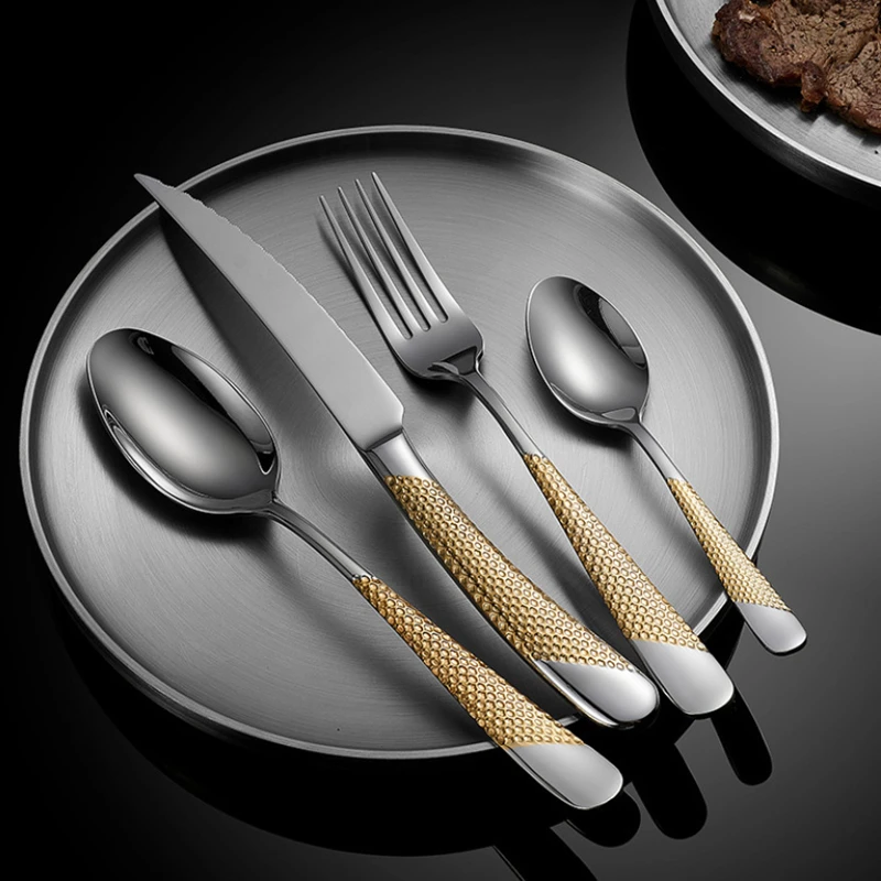 

4Pcs Stainless Steel Cutlery Set Gold Cutlery Set Luxury Dinnerware Flatware Fork Spoon Knife Western Dinner Set Silver Cutlery