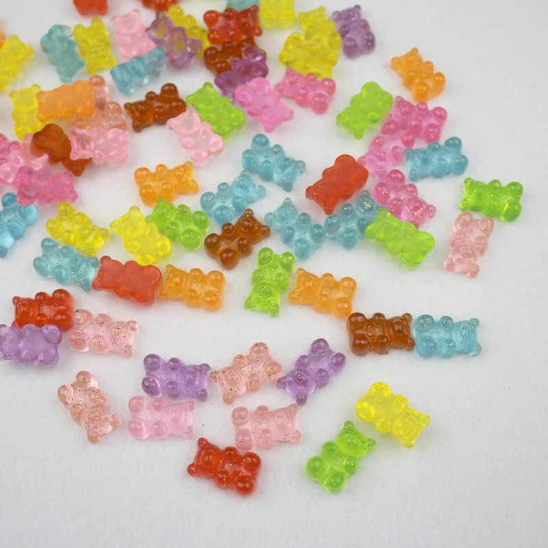 Mix-color bear 10-100 шт. блеск медведь плоская полимерная Цвет наборы сделай сам DIY Искусство телефон оболочки Шапочка-парик из косичек аксессуары для волос детские игрушки - Цвет: Mix-color bear