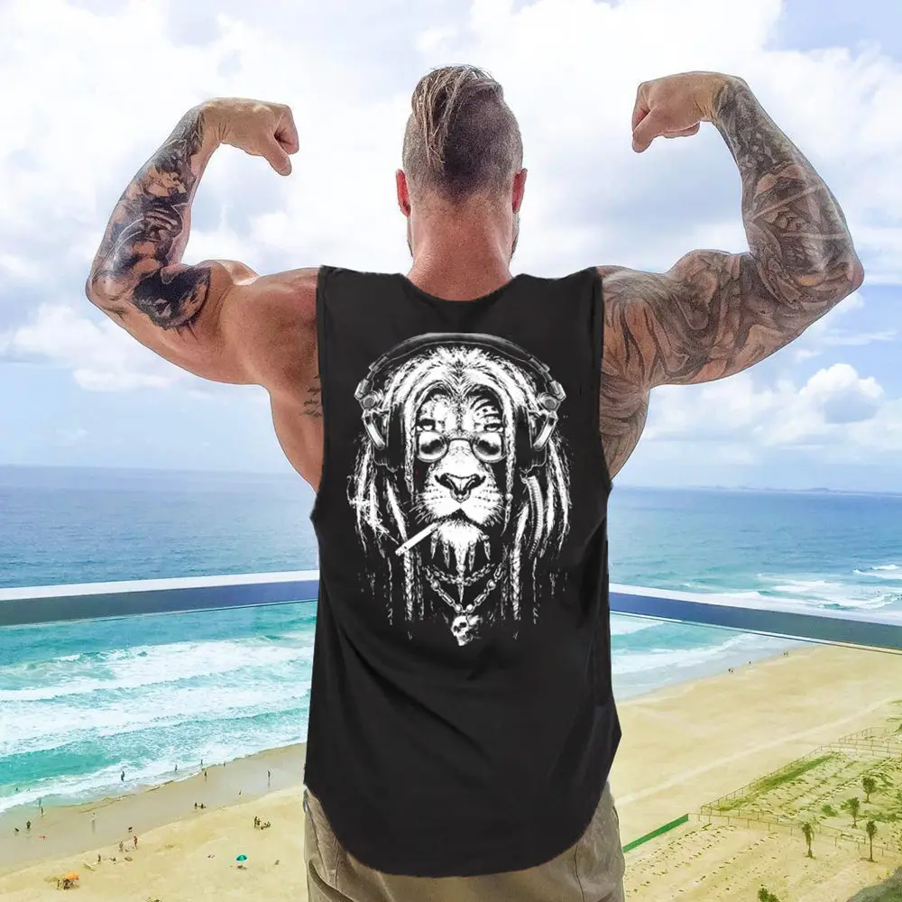 Майка мужская из хлопка тренировочная рубашка без рукавов для фитнеса и