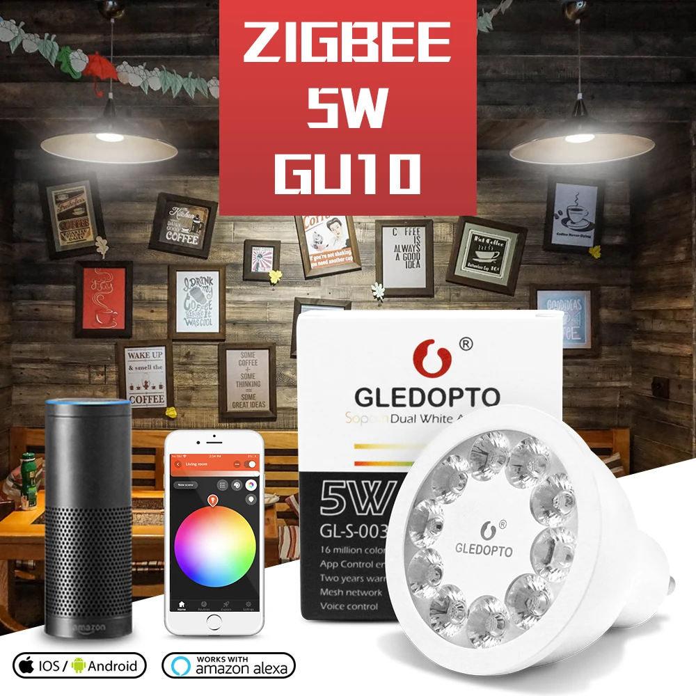 Светодиодная лампа ZIGBEE GU10 для умного дома сменная цветная RGB + CCT Светодиодный