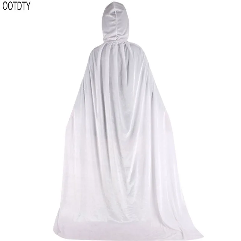 Hooded Cloak Long Velvet Cape for Christmas Halloween Dress up Costumes - Цвет: Белый