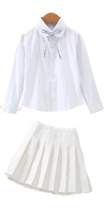 Детская школьная форма; рубашка; блузка; юбки в стиле Лолиты; плиссированная юбка в консервативном стиле; милая детская блузка для девочек; рубашка - Цвет: SHIRT SKIRT