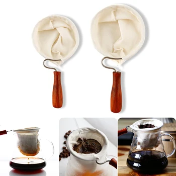 

Reusable Coffee Filter Bag Cloth Handmade Coffee Filter Strainer With Wood Handle Filter Pack Pot Flannel Cloth Mesh Basket Tool