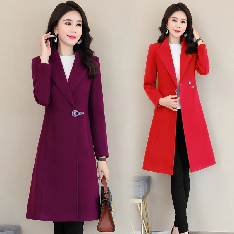 Осенне-зимнее новое шерстяное пальто женское Смешанное офисное длинное ветрозащитное пальто повседневное женское тонкое пальто с длинными рукавами