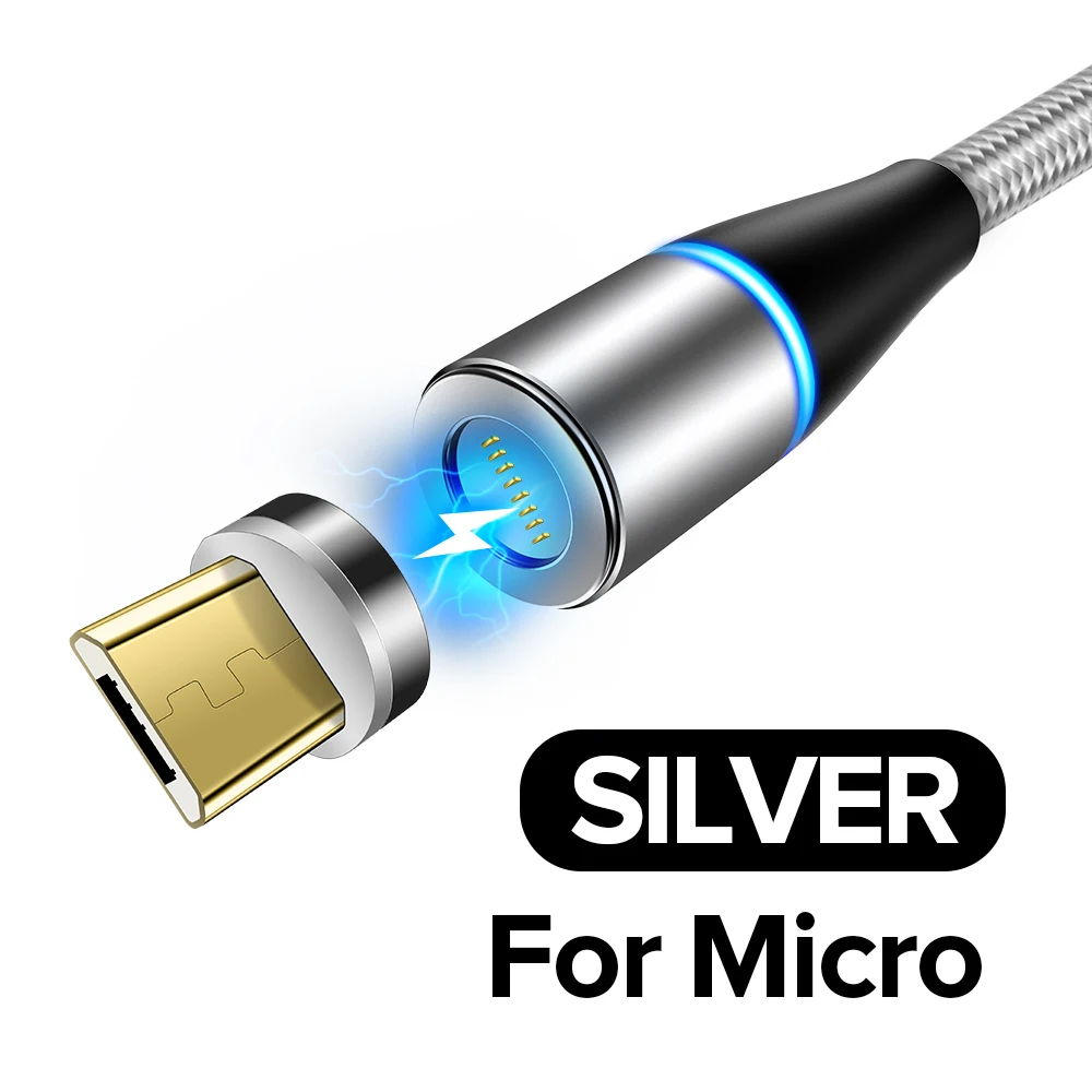 2 м Магнитный Micro USB кабель USB C 3A адаптер быстрой зарядки для iPhone 8 samsung XiaoMi зарядное устройство магнит Быстрая зарядка type C шнур - Цвет: Silver For Micro