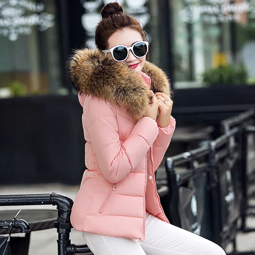 Приталенное зимнее женское пальто harakuju, новинка, теплые парки с капюшоном, veste femme, элегантная Толстая зимняя куртка, женская одежда, парка NHJ633 - Цвет: Розовый