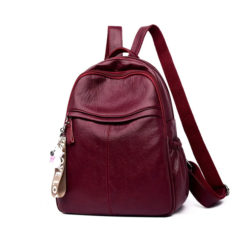 Модный женский рюкзак, дизайнерская Высококачественная мягкая кожаная женская сумка, модные школьные сумки, рюкзаки дорожные сумки большой емкости - Цвет: Бургундия