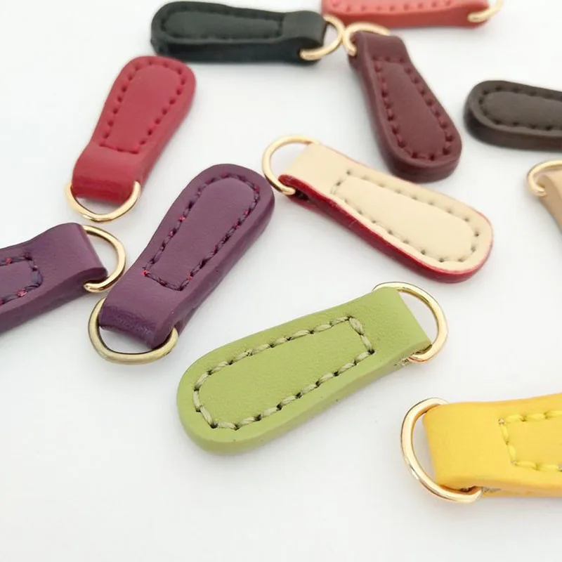 20 Pieces Cowhide Genuine Leather Zip Puller Zipper Pulls Sewing Fastener Slider for Backpack Clothes DIY Zippers Accessories