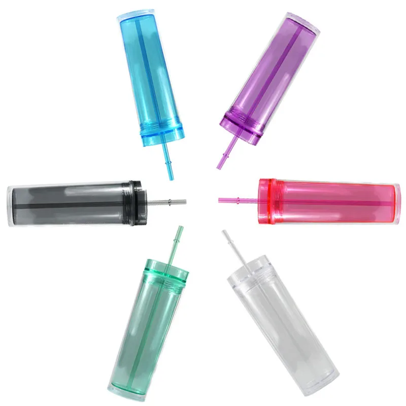 

16oz Slim Skinny Tumbler with Straw Water Bottle 480ml Acrylic BPA Free Clear Plastic Tumbler Wedding Mother's Day Gift