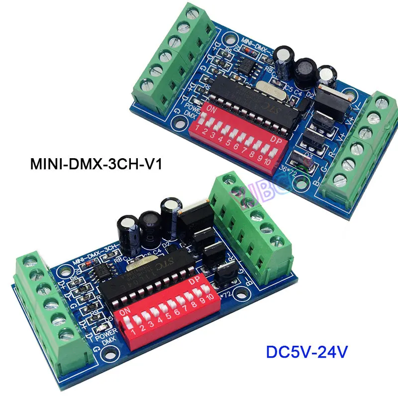 MINI-DMX-3CH-V1 DMX512 Декодер контроллер DC5V-24V, 3CH/4CH/6CH/8CH/9CH/12CH светодиодный RGB RGBW для светодиодный светильник светодиодный модуль - Цвет: MINI-DMX-3CH-V1