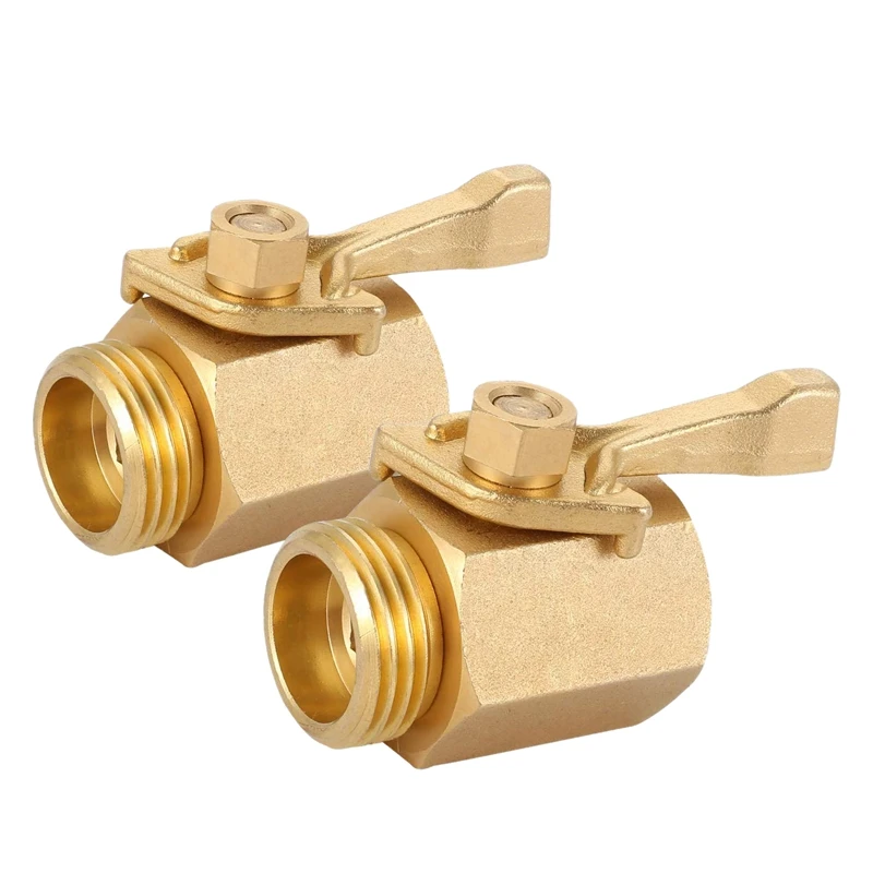 Heavy Duty 3/4 Inch Brass Shut Off Valve Garden Hose Connector(2 Pack), Brass Water Hose Parts Inlet and Outlet Thread with Com