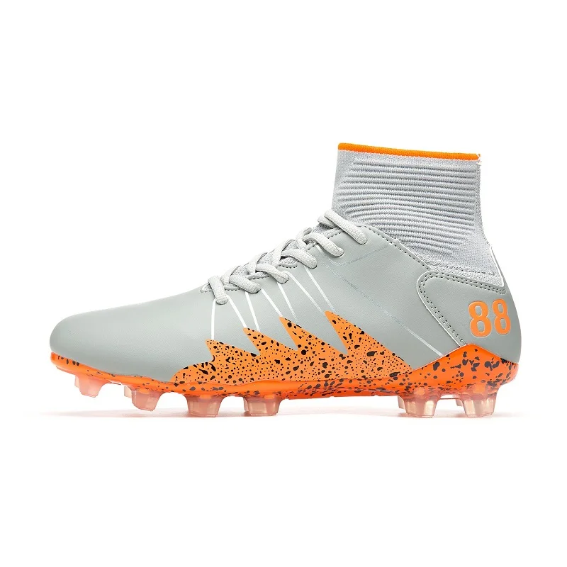 Для мужчин, футбольная обувь для игры вне помещений высокое качество спортивная обувь для тренировок Chuteira Futebol Non-slip футбольные бутсы Детские Футбол сапоги - Цвет: gray orange