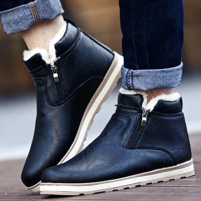 

Thick Warm Snow Boots Winter Cotton Shoes Thickened Martin Boots For Men's Casual Shoes Wear High Top Boots Quality PU Men Boots