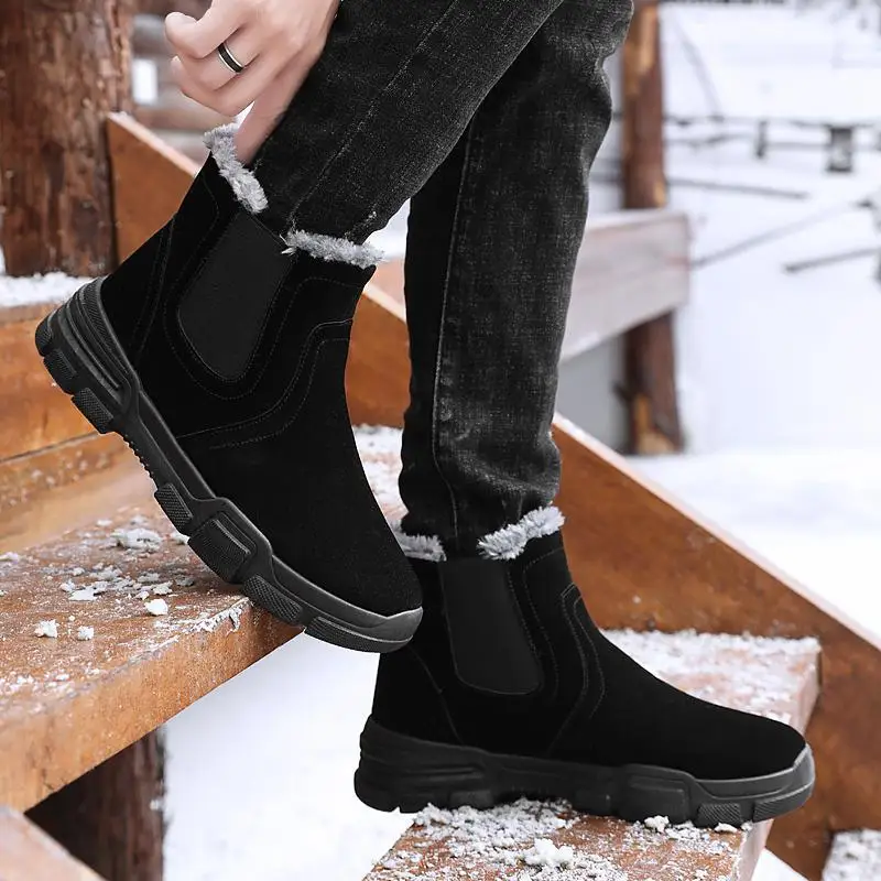 

Cotton-padded Shoes Men High-waisted Sleeve plus Velvet Warm Snow Boots Plain Versatile Dirt Students Shoe Black And White with