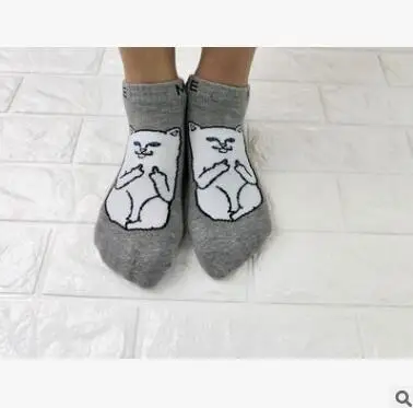 Gray cat Harajuku/пара хлопковых носков для мужчин и женщин с котом, средний палец, уличная мода, пародия INS, носки в стиле хип-хоп, женские носки-башмачки - Цвет: Gray cat