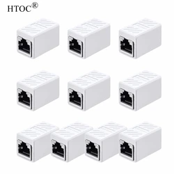 Conector de rede htoc rj45 acoplador para cat5 cat5e cat6e cabo extensor de rede fêmea para fêmea (10 pacote branco)