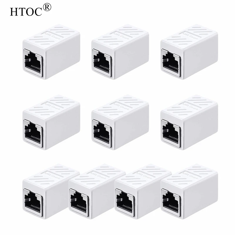 HTOC Network Connector RJ45 Coupler For Cat5 Cat5e Cat6e Cable Network Extender Female To Female (10Pack White) network repair tool kit