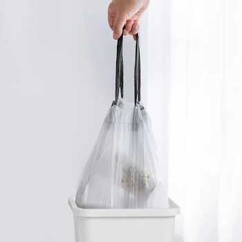 

5/10 Roll Portable White Garbage Bag with Handle Thick Drawstring Large Home Kitchen Dormitory Garbage Bag 15pcs/Roll WX