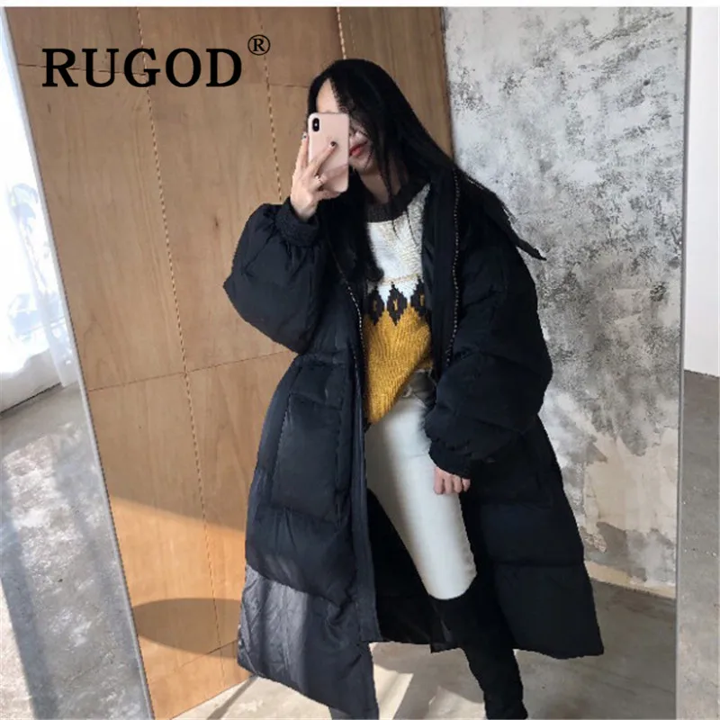Пуховик женский RUGOD, корейский стиль, зимняя куртка, женская мода, с капюшоном, рукав летучая мышь, большой размер, парка, толстая, с хлопковой подкладкой, длинное зимнее пальто