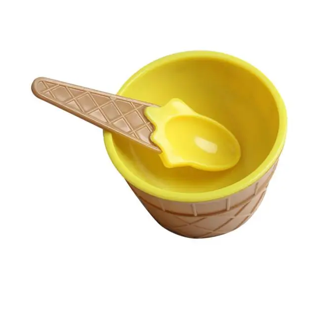 Чашка для мороженого с ложкой прекрасный набор десерт, мороженое чаша Прекрасные Дети DIY Icecream посуда# jink - Цвет: Цвет: желтый