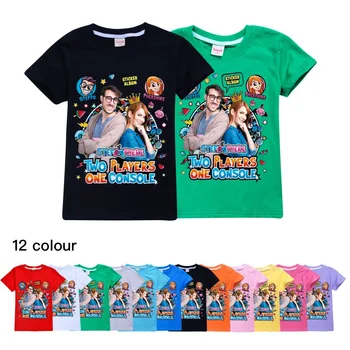 

2020 Cute Girls Tops Kids Clothes 8 To 12 T Shirt Cotton TWO PLAYERS ONE CONSOLE Teenage Summer Clothing Boys Short Sleeve Tops