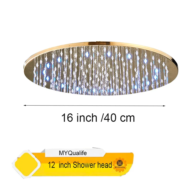 16 inch Large Rainfall LED Gold Shower Head Brass Shower Head with Shower Arm Round Shower Head Faucet Accessory - Цвет: 16 inch