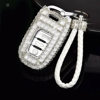 

New Bling Diamond Car Key Case Bag Cover With Keychain For Audi A4L A6L A8L A7 Q5 Q7