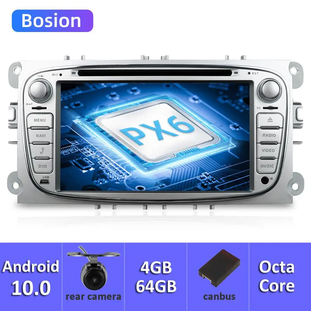 Bosion 2 din Android 10 автомобильный DVD мультимедийный плеер для Ford/Focus Mondeo S MAX Galaxy 4G 64G