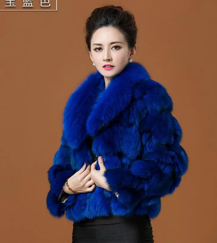 navy blue Harppihop* Роскошные куртки и пальто из натурального Лисьего меха с воротником из лисьего меха для женщин, короткая верхняя одежда из лисьего меха, меховая одежда - Цвет: navy blue