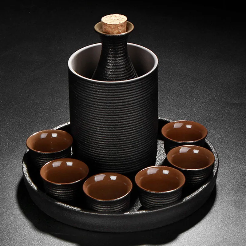 Ceramic Black Pottery Wine Set Small Wine Cup Divider Glass Japanese Sake Set