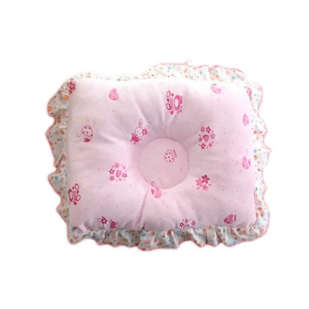 Pink Детская подушка, мягкий хлопок, милый мультфильм, Новорожденный ребенок, анти-опрокидывающийся позиционер для головы, сон, форменная Подушка с кружевом - Цвет: Pink