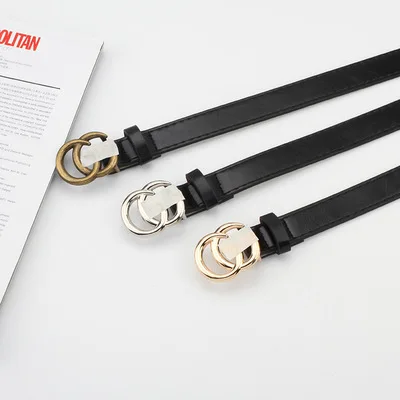 

2020New soft leather black belt for men and women letter buckle all-around student's trouser belt made of old retro belt thin