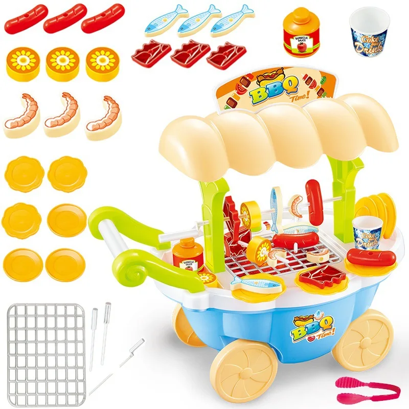 

Children Play House Model Electric Barbecue Grills Barbecue Cart BBQ Toy Baby Educational Kitchenware Parent And Child