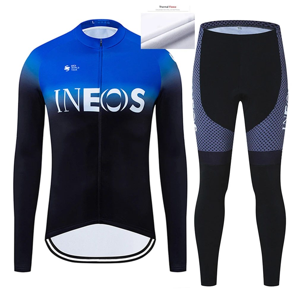 Зимняя команда INEOS, велосипедная майка, велосипедные штаны, набор, мужские, Ropa Ciclismo, термо, флис, для велоспорта, одежда для велоспорта, 12D гелевая подкладка - Цвет: Blue Set 3