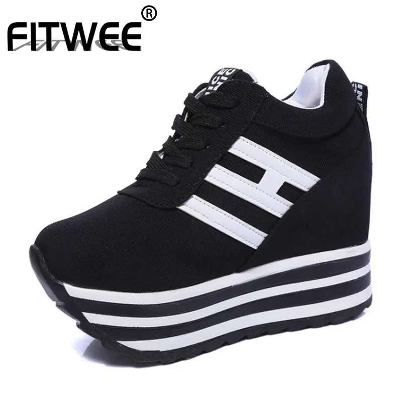 FITWEE/женские ботильоны Повседневная обувь на платформе визуально увеличивающая