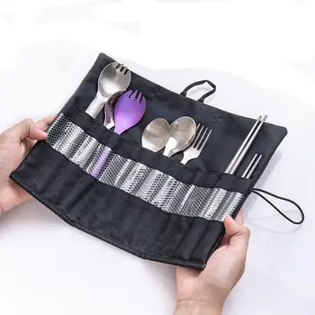 

Tableware Storage Bag Chopsticks Straw Cutter Fork Spoon Portable Cutlery Roll Dinnerware Set Storage Organizer For Travel BBQ #