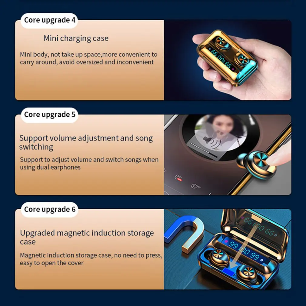 F9 TWS Wireless Bluetooth Earphone 5 0 Touch Earphones Sport Waterproof LED Display Mic Airbuds Headset For iPhone SE Samsung