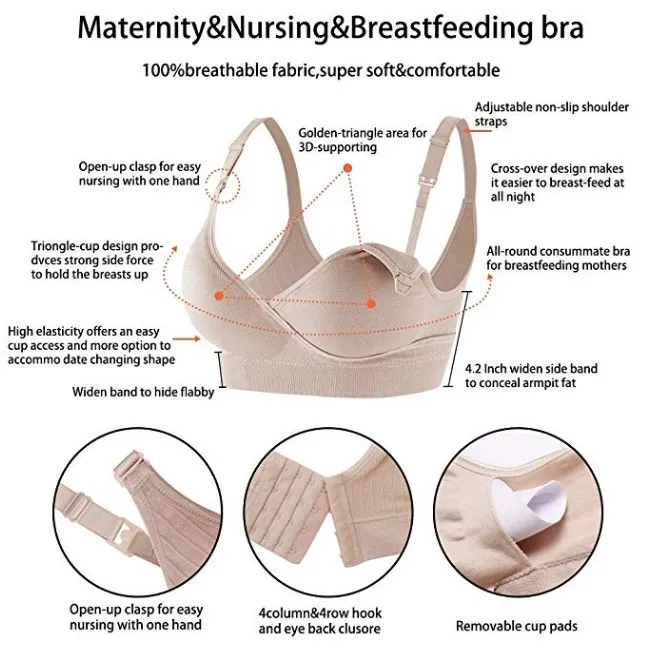 Nursing Bras Seamless Steel Ring Large Size Front Buckle Cross Feeding-Underwear Pregnant Women Nursing Bra