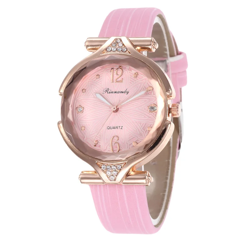 

Hot Selling Popular Diamond Set Disk Leather Ladies' Watch Students Literature And Art Simple Watch