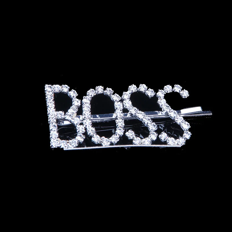 1 шт. женские буквы со стразами шпильки металлические серебряные заколки для волос Заколки Головные уборы Аксессуары для укладки волос цель$/BO - Цвет: BOSS Silver