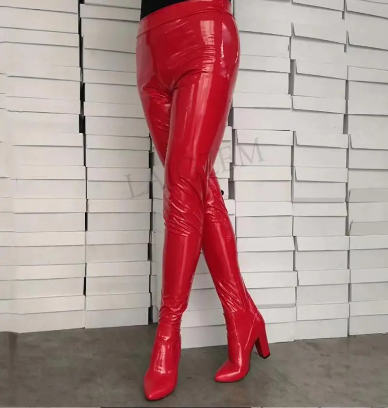 JINTOHO, женские весенние супер сексуальные колготки, сапоги на не сужающемся книзу высоком массивном каблуке, обувь под брюки с острым носком, женская обувь под брюки, большие размеры США 5-15 - Цвет: Красный