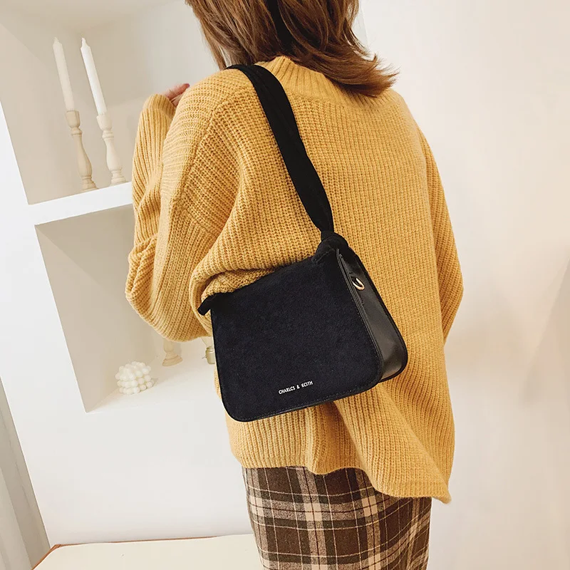 

2019 Autumn & Winter New Style WOMEN'S Bag Dull Polish Square Sling Bag Handbag Bow Shoulder Bag Lettered Ladies' Korean Style