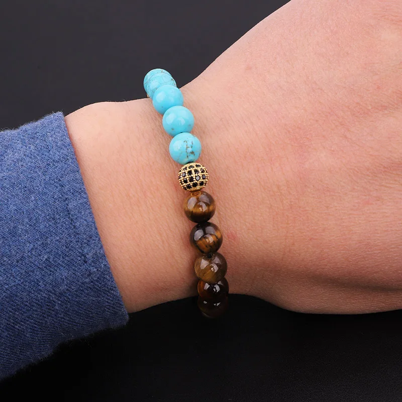 High Quality New Fashion Natural Stone Beads CZ Ball Braided Macrame Bracelet Men - Image 4