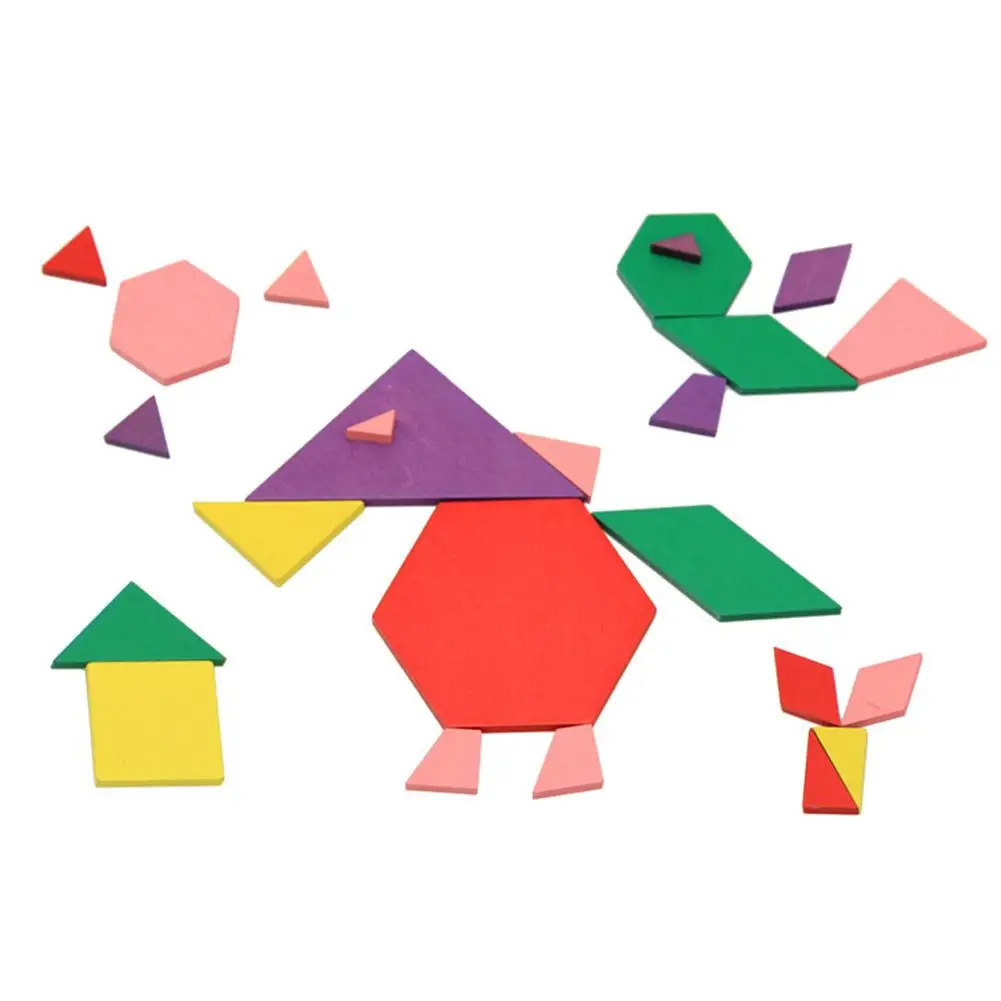 New  Wooden Colorful Geometric Tangram Puzzles Teaching Math Educational Kids Toy