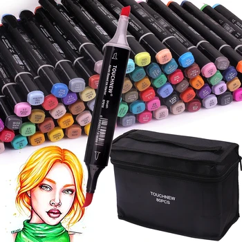 

TOUCHNEW 40/60/80 Colors Marker Pens Dual Tips Permanent Art Markers, Brush & Chisel Art Markers Permanent Markers for Coloring