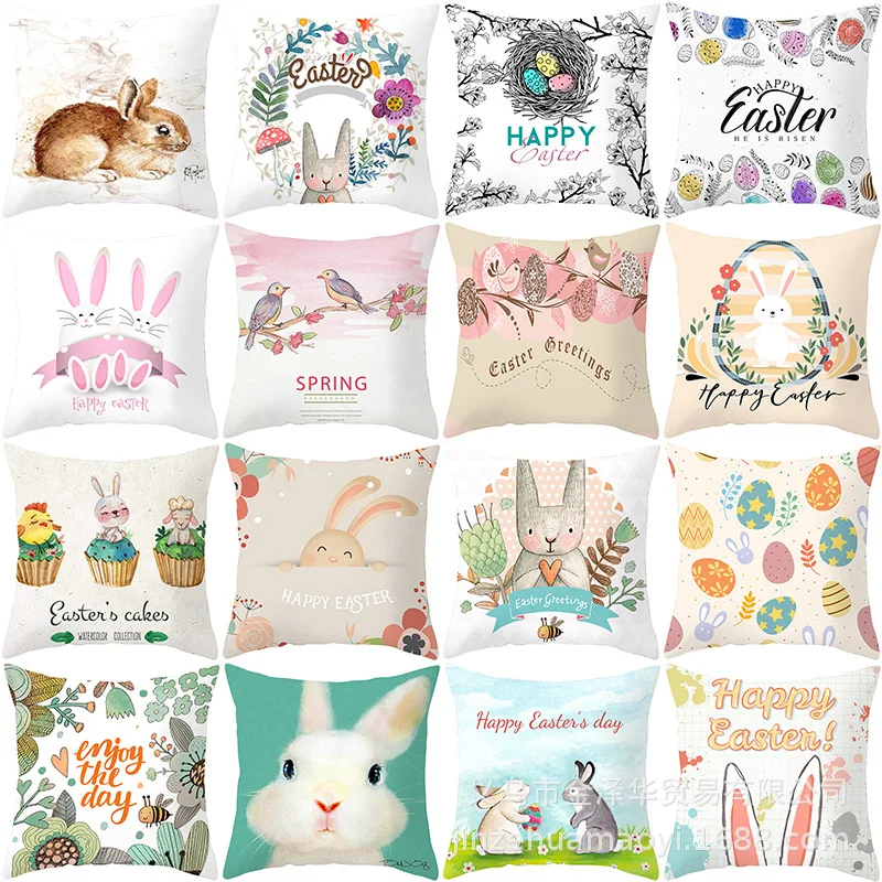 

Happy Easter Cushion Cover Bunny Eggs Decorative Pillows Cover For Sofa/Living Room Peter Rabbit Throw Pillow Case Party